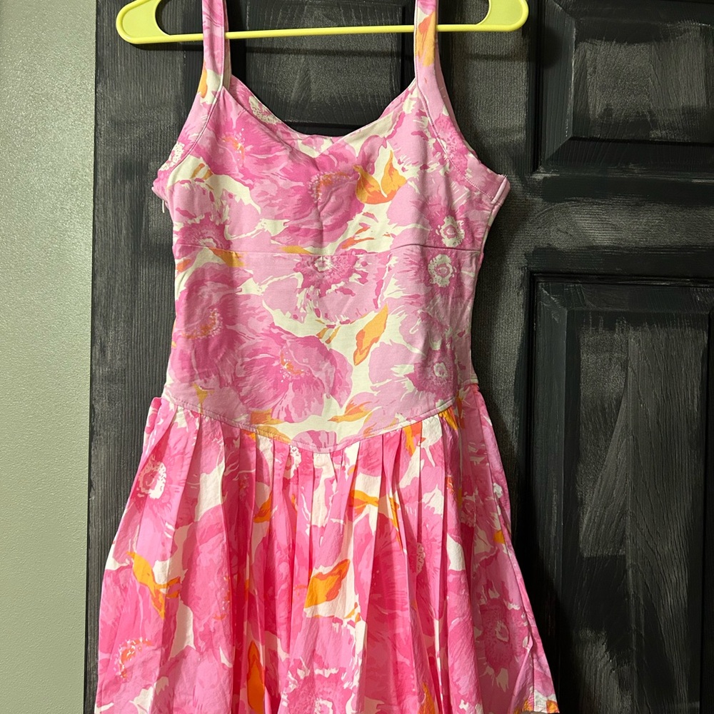 Garden Party Hot Pink & Orange Floral Pleated Tennis Dress